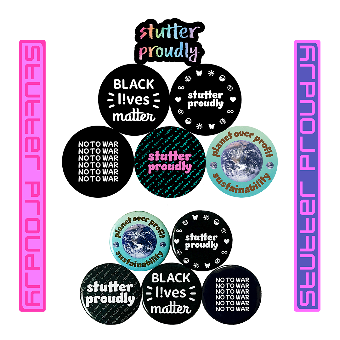 stutter proudly sticker / pin pack